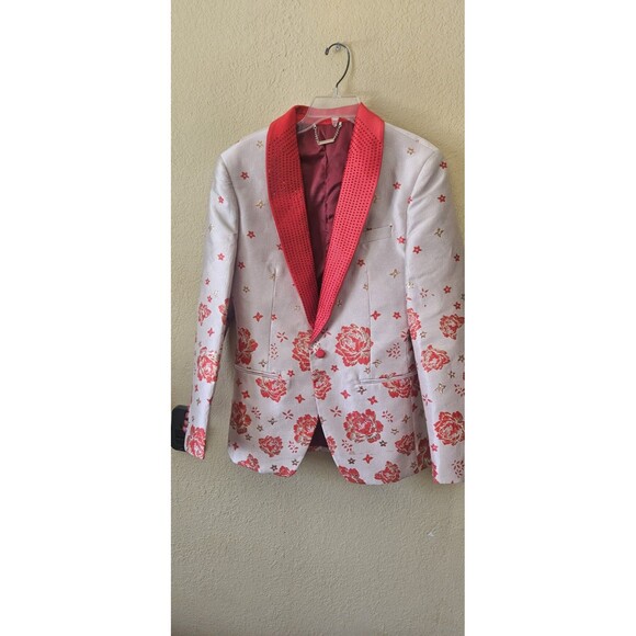 MEN'S BARABAS Beuge/ROSE FLORAL Rhinestones BLAZER - Picture 1 of 7